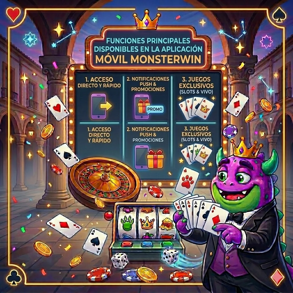 Funciones principales disponibles en la aplicación móvil MonsterWin